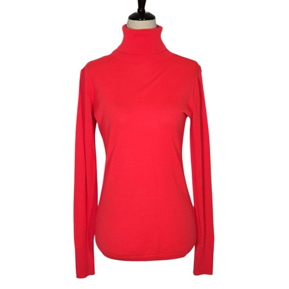 HALOGEN Orange Merino Wool Blend Lightweight Turtleneck Knit Top Size XS NWOT